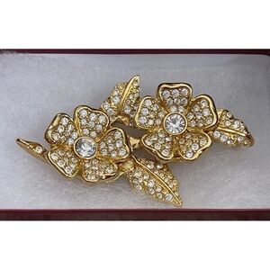 NWOTVintage Signed JOAN RIVERS Duette Flower Crystal Brooch Or Clip Earrings